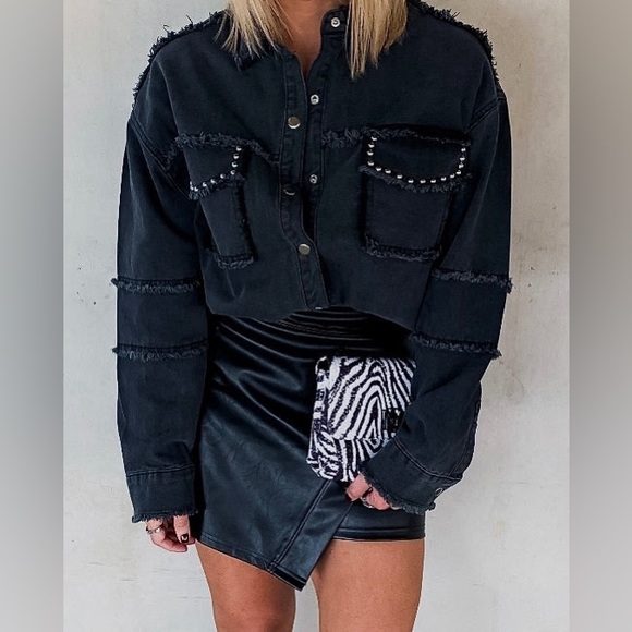 Studded Peace Sign Twill Jacket - Black - Picture 4 of 6